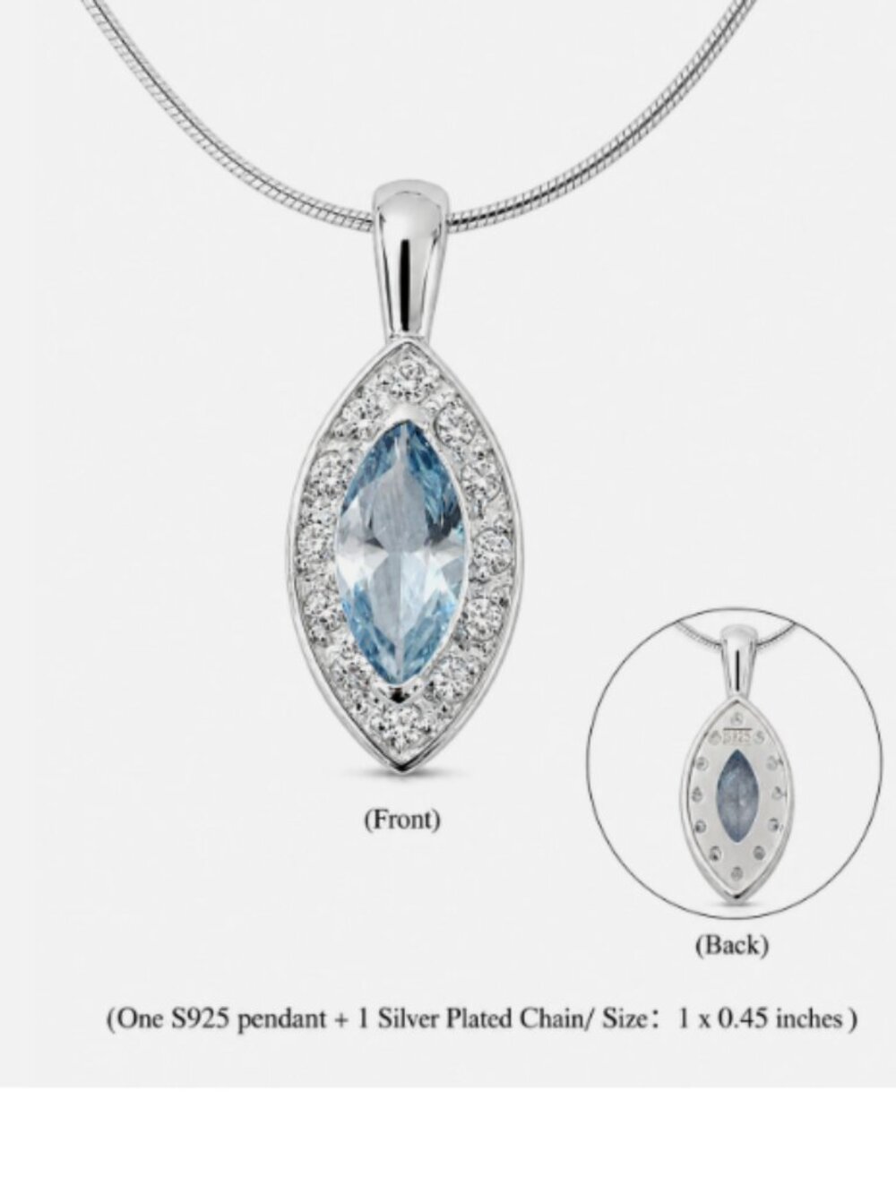 Set of 3 S925 Sterling Silver Cat Eye CZ Pendants Red Blue Aqua Necklace + Chain - Picture 4 of 4